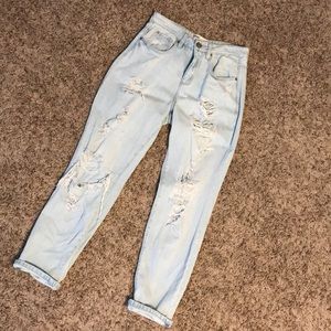 High waisted distressed skinny jeans